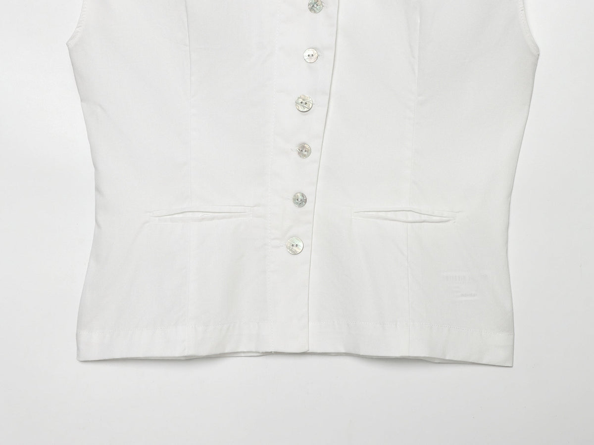 Women's breasted decorative sleeveless lapel top