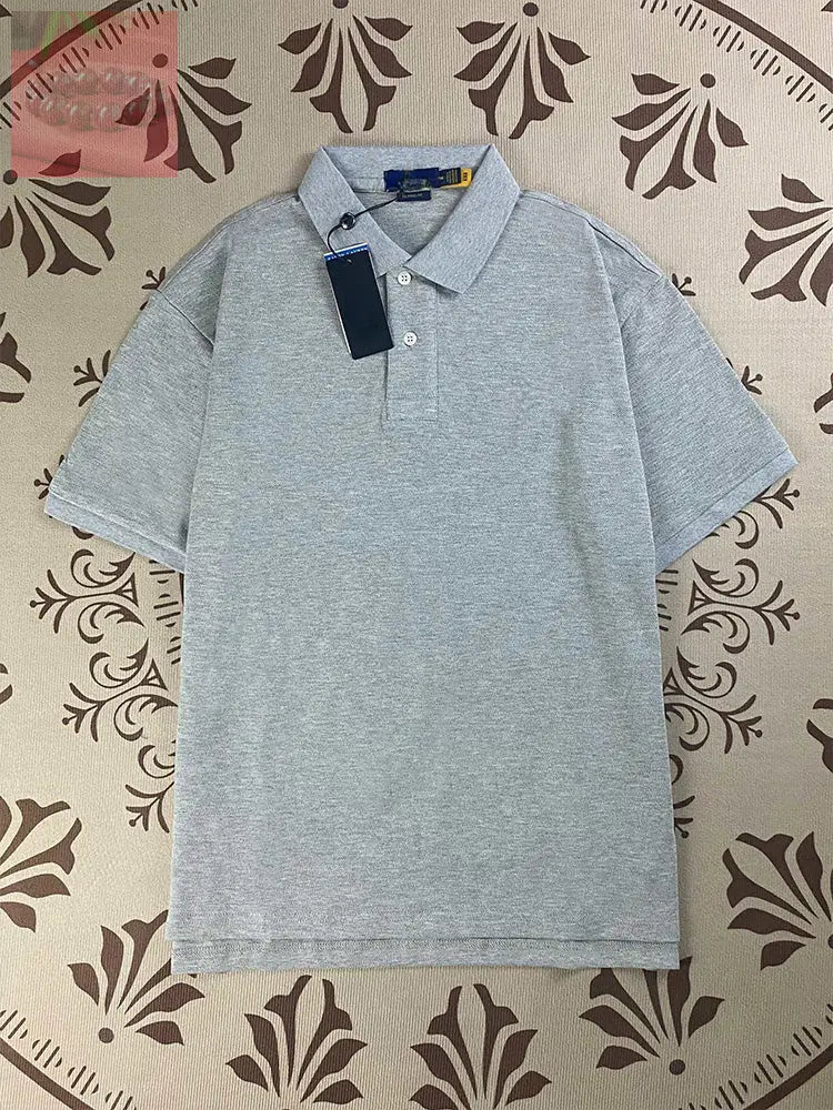 Men’s and women’s new Joker Couple style cotton beaded fabric embroidered POLO shirt - Flower gray / S