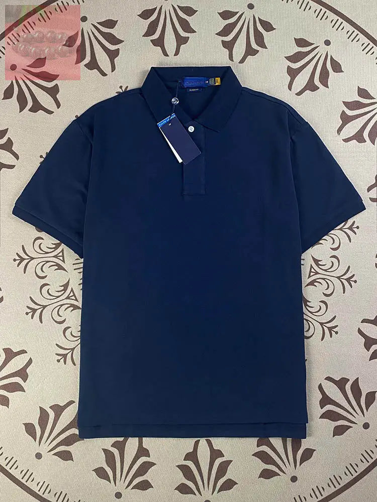 Men’s and women’s new Joker Couple style cotton beaded fabric embroidered POLO shirt - Navy blue / S