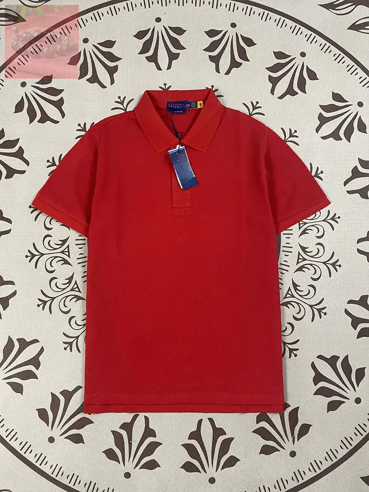 Men’s and women’s new Joker Couple style cotton beaded fabric embroidered POLO shirt - Red / S