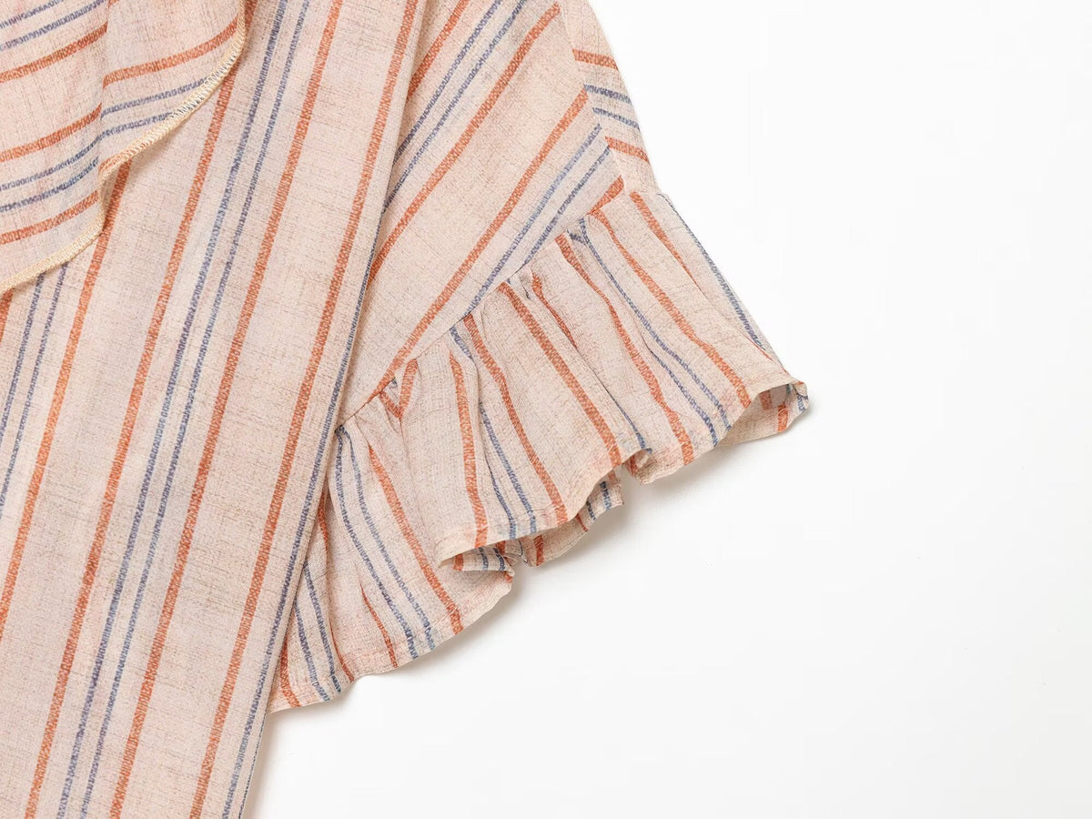 suit Women's 2 pieces striped layered decorative shirt+shorts