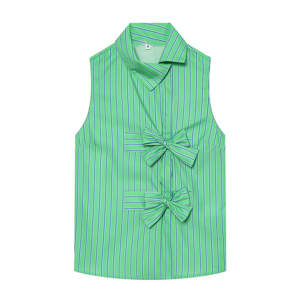 Women's bow decoration striped sleeveless shirt