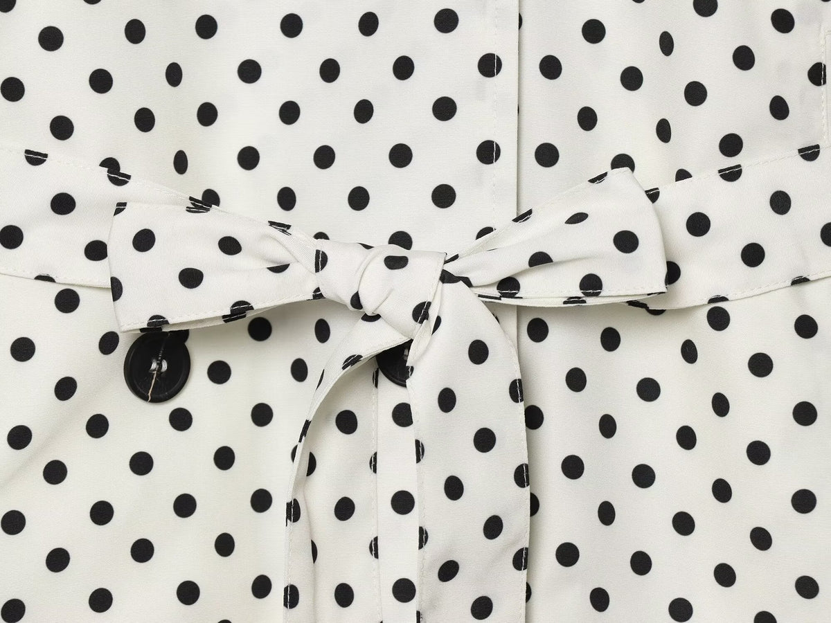 Women's With Belt stand collar polka dot trench coat