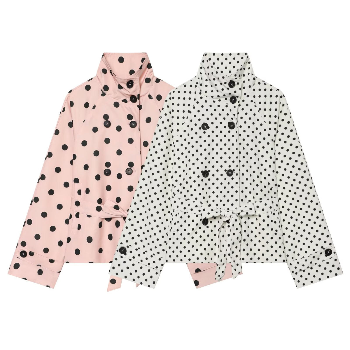 Women's With Belt stand collar polka dot trench coat