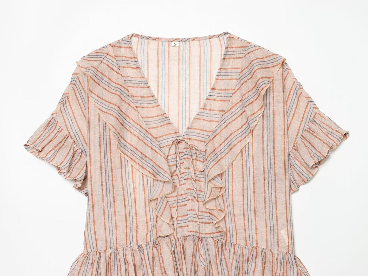 suit Women's 2 pieces striped layered decorative shirt+shorts