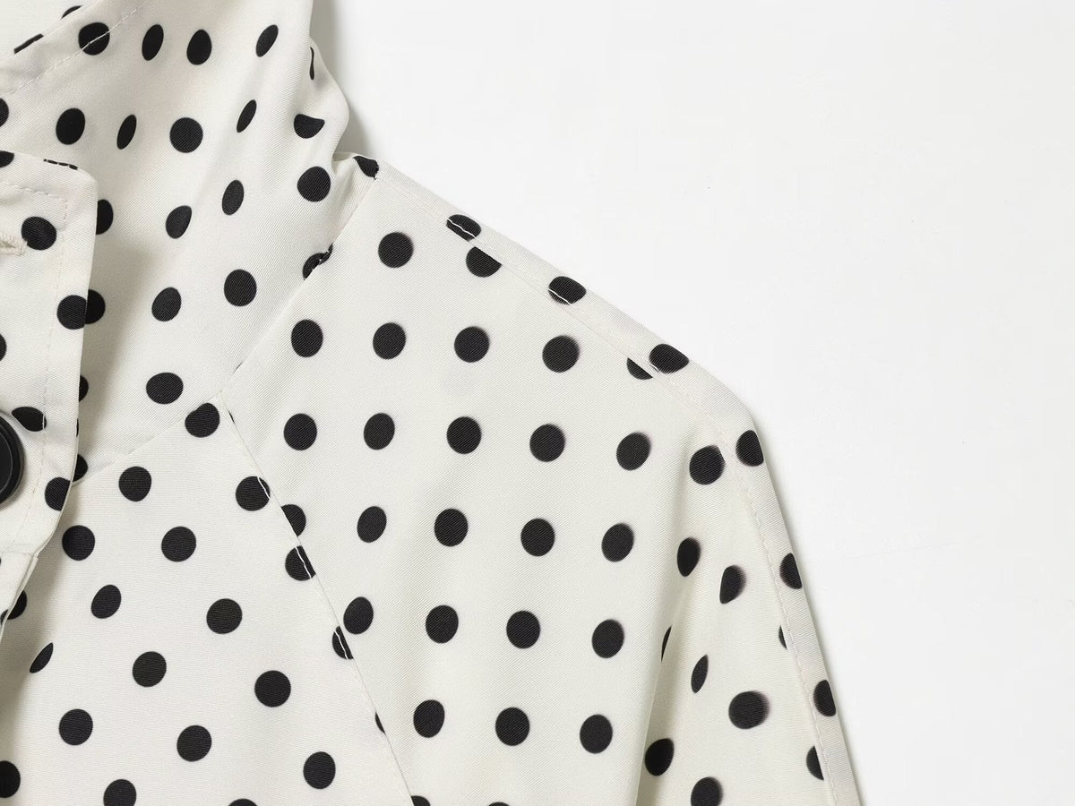 Women's With Belt stand collar polka dot trench coat