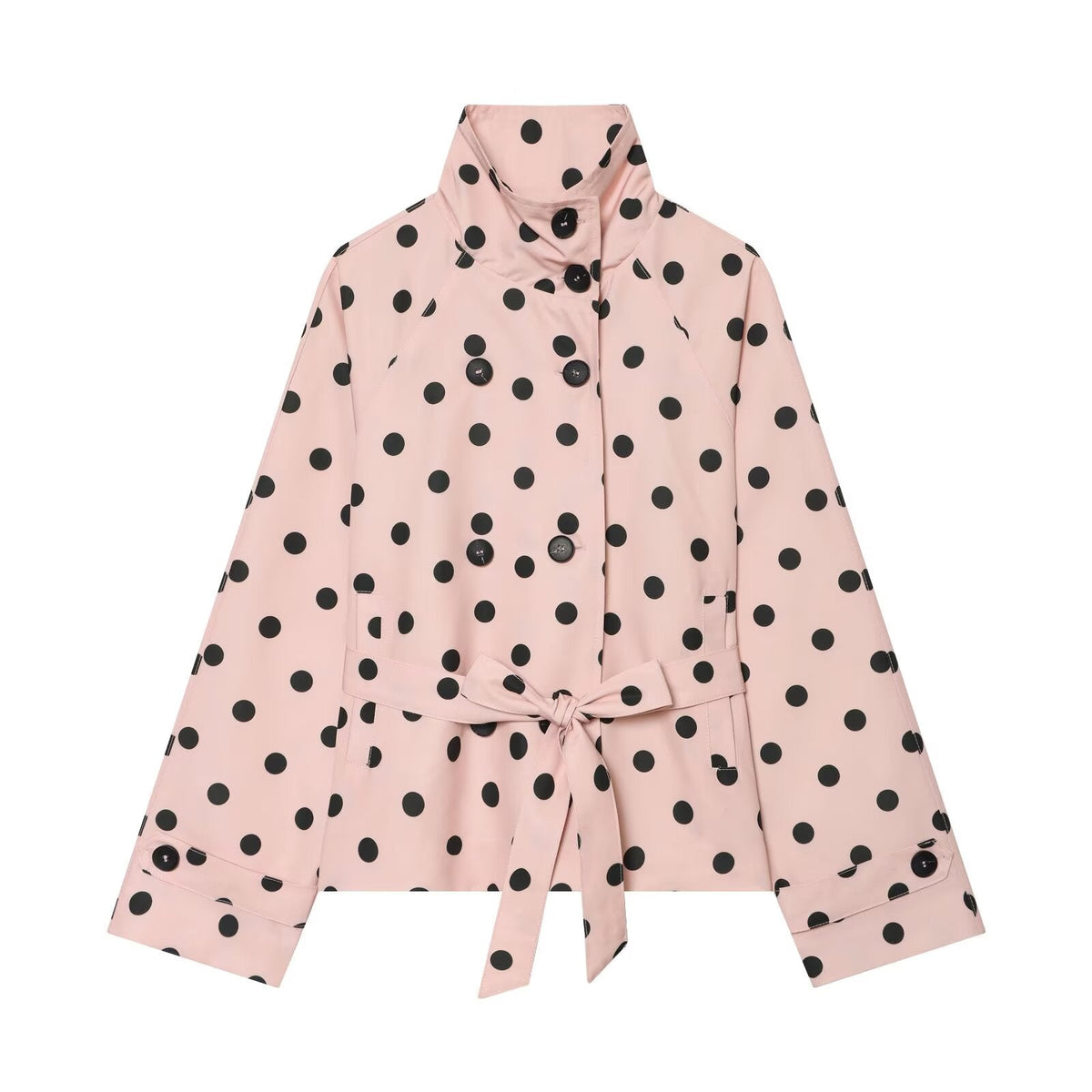 Women's With Belt stand collar polka dot trench coat