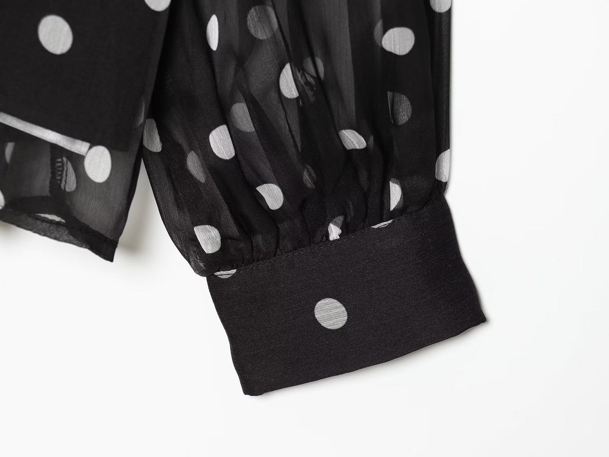 Women's ribbon collar polka dot shirt