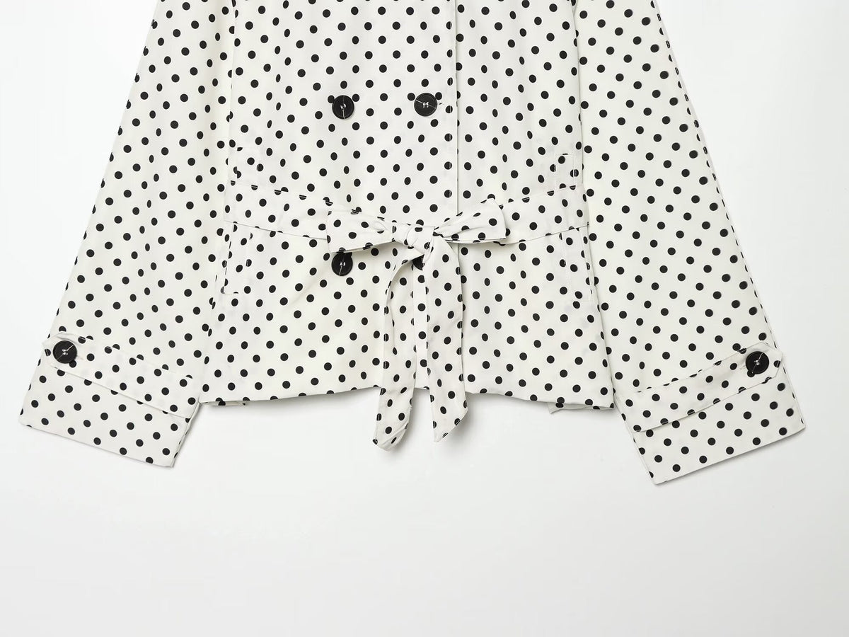 Women's With Belt stand collar polka dot trench coat