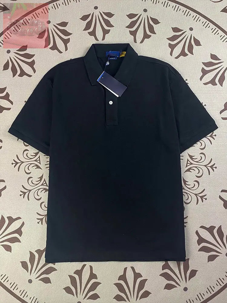 Men’s and women’s new Joker Couple style cotton beaded fabric embroidered POLO shirt - Black / M
