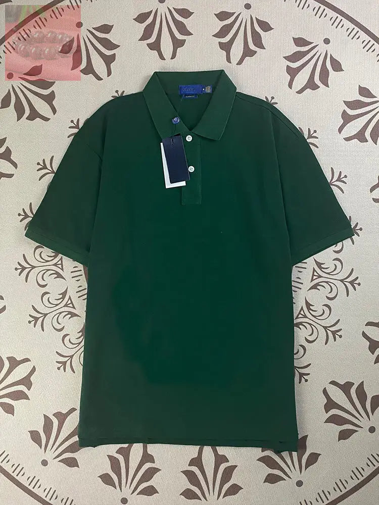 Men’s and women’s new Joker Couple style cotton beaded fabric embroidered POLO shirt - dark green / S
