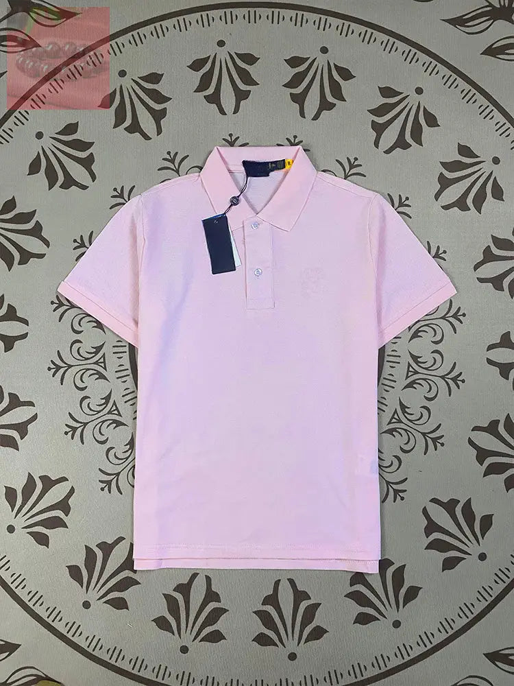 Men’s and women’s new Joker Couple style cotton beaded fabric embroidered POLO shirt - Pink / S