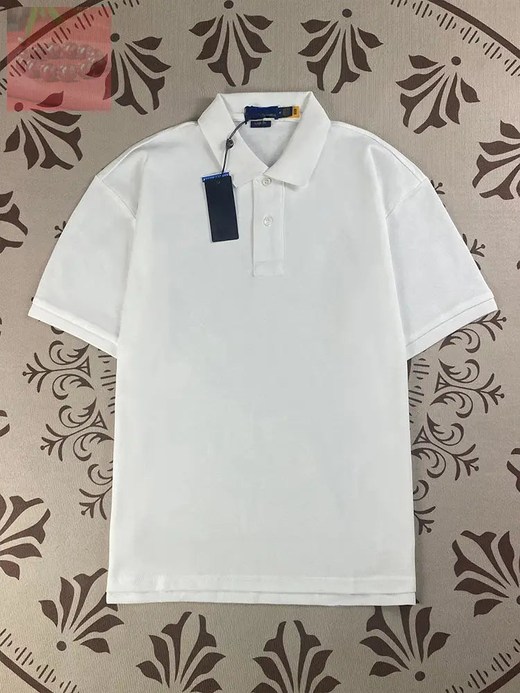 Men’s and women’s new Joker Couple style cotton beaded fabric embroidered POLO shirt - White / S