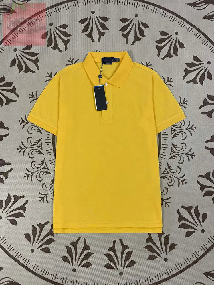 Men’s and women’s new Joker Couple style cotton beaded fabric embroidered POLO shirt - Yellow / S